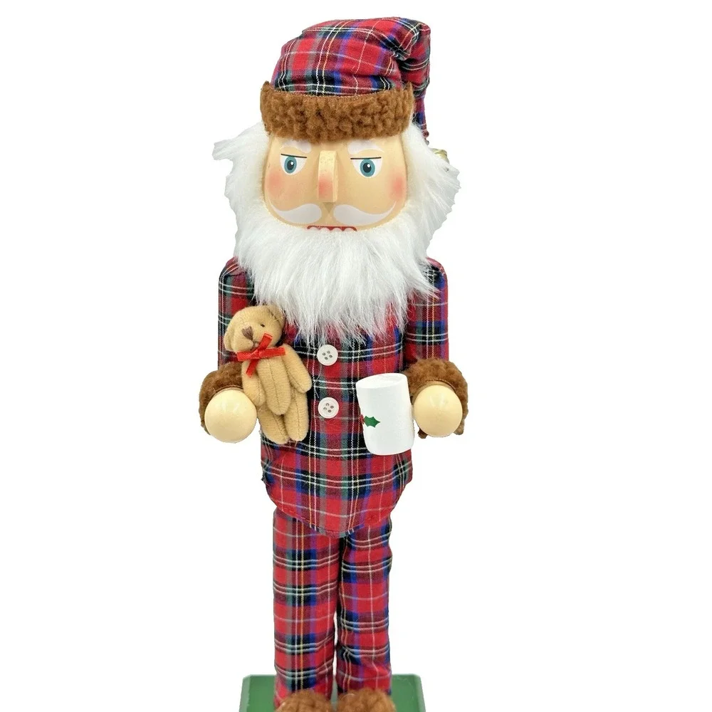 Genuinely Jolly Plaid Santa Nutcracker Figurine Christmas Tabletop Decor